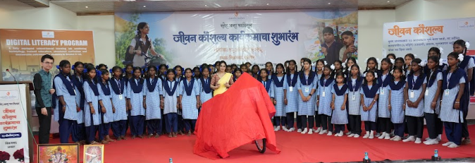 Students and trustee at Palghar Ashram Shala